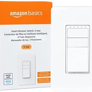 Amazon Basics 3-Way Smart Dimmer Switch, Neutral Wire Required, 2.4 Ghz WiFi, Works with Alexa, White