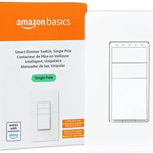 Amazon Basics Single Pole Smart Dimmer Switch, Neutral Wire Required, 2.4 Ghz WiFi, Works with Alexa, White