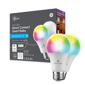 GE Lighting CYNC Smart LED Light Bulbs, Color Changing, Bluetooth and Wi-Fi, Works with Alexa and Google Home, A19 Bulbs (2 Pack)