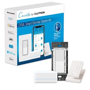 Lutron Diva Smart Dimmer Switch Starter Kit for Caséta Smart Lighting, with Smart Hub, Pico Remote, and Pedestal | No Neutral Wire Required | DVRF-BDG-1DP-A,White