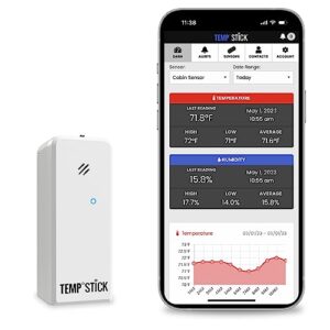 Temp Stick Remote WiFi Temperature & Humidity Sensor. No Subscription. 24/7 Monitor, Unlimited Text, Push & Email Alerts. Free Apps, Made in America. Use with Alexa, IFTTT. Monitor Anywhere, Anytime.