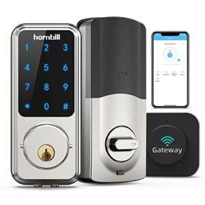 Wi-Fi & Bluetooth Smart Lock, Keyless Entry Smart Front Lock, Hornbill Touch Screen Keypads, App Control, Auto Lock, Compatible with Alexa, Remotely Control (Included G2 Gateway)