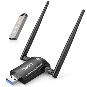 Wireless USB WiFi Adapter for PC, QGOO WiFi Adapter USB 3.0 AC1200 High Gain Dual 5dBi Antennas 802.11ac/a/b/g/n Dual Band 2.4GHz/300Mbps 5GHz/867Mbps for Windows 11/10/8.1/8/7 Mac OS 10.9-10.15…