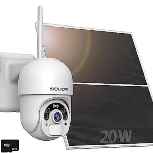 SOLIOM Solar Security Cameras Wireless Outdoor WiFi 2.4GHz [24/7 Record] with 20W Solar Panel, 20000mAh Battery,360°Pan Tilt, Spotlight Color Night Vision,2-Way Talk, Motion Detection,IP65 SL800-WIFI