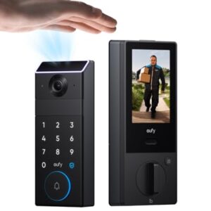 eufy FamiLock S3 Max Smart Lock with Palm Vein Recognition - Keyless Entry Door Lock for Front Door, 3-in-1 Wi-Fi Keypad Deadbolt+ 2K HDR Camera+ Doorbell, ANSI/BHMA Grade 1, Rear Lock Video Screen