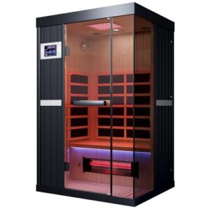 OnxyEdge 2-Person Full Spectrum Infrared Sauna with 12 * 12" Red Light Therapy & 2 Built-in Speakers, Indoor Dry Sauna 1990W/120V with Dual LED Controls for Home & Gym – Canadian Hemlock Spa Room