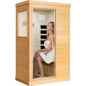 OUTEXER Far Infrared Sauna Home Sauna Spa Room Canadian Hemlock Wood 800W Indoor Saunas Low EMF 110V with Control Panel and Tempered Glass Door, Room: 35.2 * 27.6 * 61.6Inch
