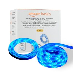 Amazon Basics Smart LED Light Strip, 16.4 Feet, RGB + Tunable White, Works with Alexa Only, 2.4 GHz Wi-Fi, No Hub Required