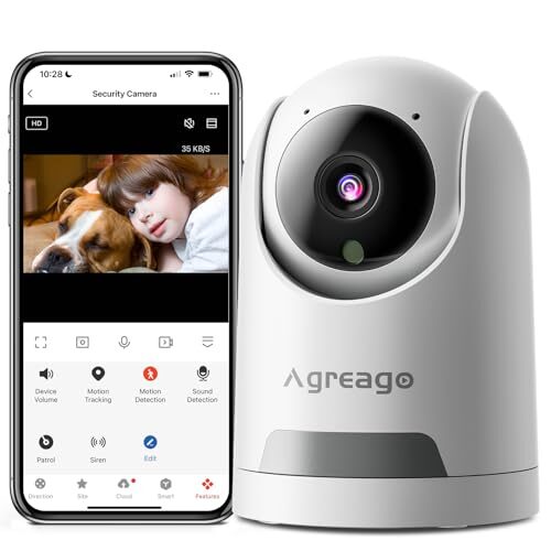 Agreago 2.5K Indoor Camera,360° Pan/Tilt WiFi Security Camera for Home,2-Way Audio, Motion Detection Pet Camera Baby Monitor Dog Camera w/Night Vision,24/7 Cloud & SD Card Storage