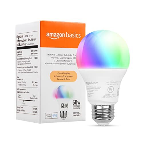 Amazon Basics Smart A19 LED Color Changing Light Bulb with Wi-Fi