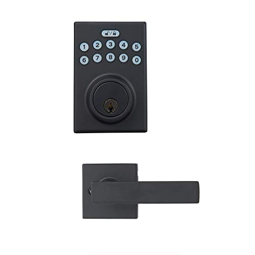 Amazon Basics Contemporary Electronic Keypad Deadbolt Door Lock with Passage Lever, Matte Black