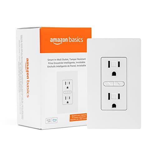 Amazon Basics Smart In-Wall Outlet, Works with Alexa Only, 2.4 GHz Wi-Fi, White