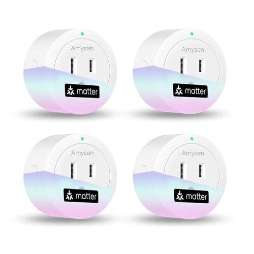 Amysen Matter Smart Plug, Works with Alexa, Apple Home, Siri, Google Home, SmartThings, Smart Outlet 10A/1250W Max, Smart Home Automation with Remote Control,Timer&Schedule, 2.4G Wi-Fi Only, 4Pack
