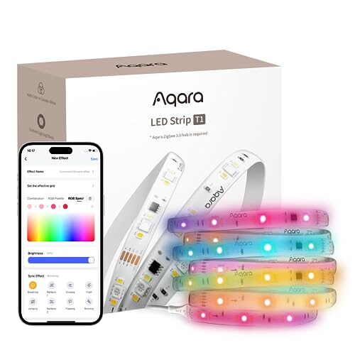 Aqara LED Strip T1 with Matter, Requires Zigbee 3.0 HUB, Not Support Third Party Hubs, 6.5 FT RGB+IC LED Strip Lights, 16 Million Colors, Tunable White Gradient Effects, Supports Apple Home, Alexa