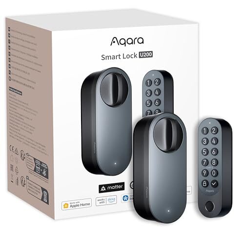Aqara Smart Lock U200 (Fingerprint Keypad Included), Matter Over Thread, Keyless Entry Door Lock with Apple Home Key and Rechargeable Battery, Supports Apple Home, Alexa, SmartThings, Black