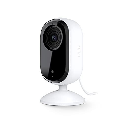 Arlo Essential Indoor Wired Security Camera, 2nd Generation, Home Security Camera with Night Vision, Wi-Fi Connection & 2-Way Audio, Great Baby Monitor or Pet Camera, White, 1 Pack, VMC3060