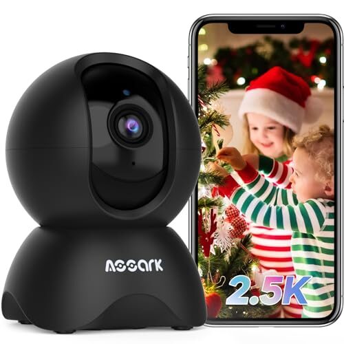 Assark Pet Camera with Phone APP 5MP, Indoor Camera 2.5K, Camera for Home Security 360°, 2.4GHz WiFi, Night Vision, PTZ, AI Human Detection, Two-Way Audio, Black