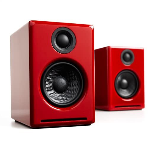 Audioengine A2+ Wireless Bluetooth Computer Speakers – 60W Bluetooth Speaker System for Home, Studio, Gaming with aptX Bluetooth | Wireless and Streaming Audio System (Red)