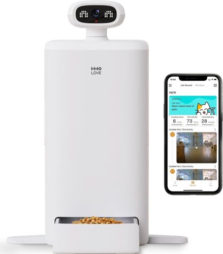 HHOlove Automatic Cat Feeder with Camera, HHOLOVE O Sitter 1080P HD Pet Camera with Cat Food Dispenser, 5G WiFi with APP Control for Remote Feeding, Night Vision, Laser, AI 24H Life Record
