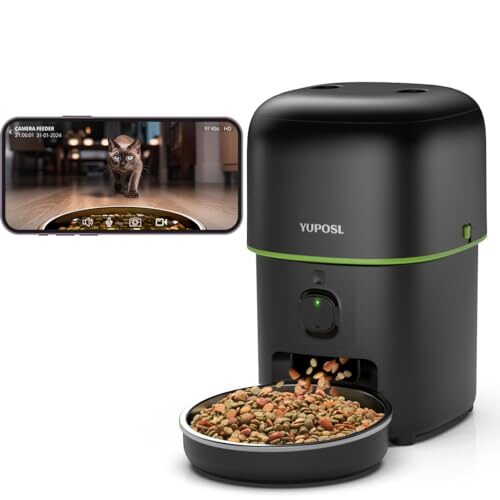 Yuposl Automatic Cat Feeder with Camera, 5G WiFi Auto Cat Food Dispenser, 1080P HD Video with Night Vision, 1-15 Meals, 1-99 Portions, 2-Way Audio, Keeps Food Fresh, Timed Pet Feeder for Dogs