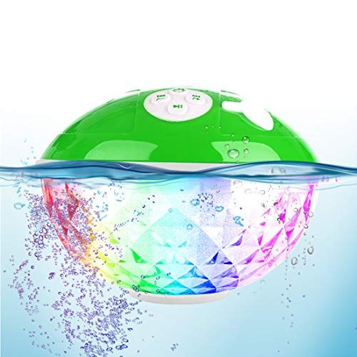 Blufree Shower Bluetooth Speaker, Green, 8 Hours Playtime, IPX7 Waterproof, 7 Color Light Show, Hands Free Calling, 15m Bluetooth Range