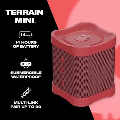Skullcandy Terrain Mini Wireless Bluetooth Speaker, IPX7 Waterproof Portable with Dual Custom Passive Radiators, 14-Hour Battery, Nylon Wrist Wrap, & True Stereo