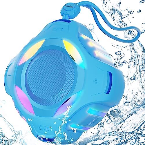 Comiso Shower Bluetooth Speaker, IP67 Waterproof Speaker with LED Light, Portable Speaker, Floating, 2000mAh, True Wireless Stereo and Bass, Built-in-Mic, Ideal for Travel, Beach, Gifts for Unisex
