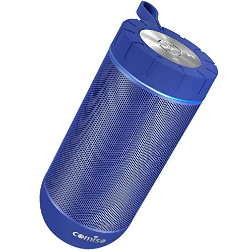 Comiso X26 Bluetooth Speaker, IPX4 Waterproof Speakers 360° HD Surround Sound with Punchy Bass, Wireless Dual Pairing, 24H Playtime, Portable Speaker for Shower, Home, Outdoor, Camping, Beach, Blue