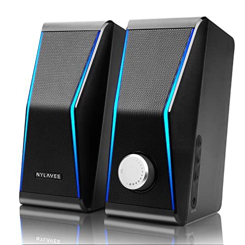 Nylavee Computer Speakers, Dynamic RGB PC Speakers, Bluetooth 5.0 HiFi Computer Speakers for Desktop with 2 Bass Diaphragms & 4 Speaker Units, USB Powered & 3.5mm AUX Cable for PC Laptop Monitor Tablet Phone