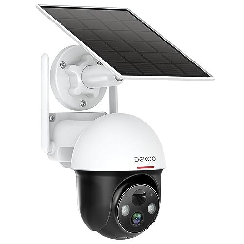 DEKCO 2K Solar Security Camera Wireless Outdoor, 360 Degree Rotating Pan Tilt, Light and Sound Alarm, Night Vision, Motion Detection, and 2-Way Audio