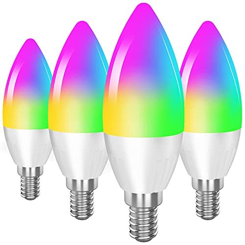 DOGAIN Smart Light Bulb Works with Alexa Google Home E12 Base WiFi Candelabra LED Light Bulb Color Changing Dimmable Chandelier Light Bulbs 360 lm 35w Equivalent 4 Pack (2.4GHz WiFi Only)