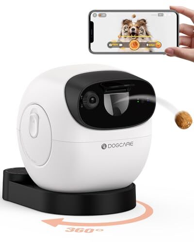DOG CARE Dog Camera Treat Dispenser, 1080p HD 360° View Pet Camera with AI Tracking, Barking Alert, Selfie Alert, 2-Way Audio, Night Vision, 2.4G/5G WiFi Pet Monitor for Dogs Cats, Privacy Protection