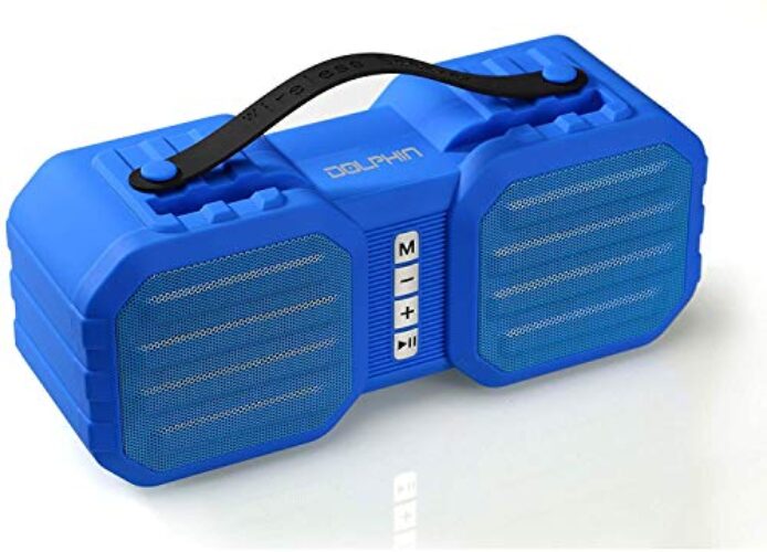 Dolphin Bluetooth Portable Speaker with AUX and Radio, Small Speaker with Phone Holder (Blue)
