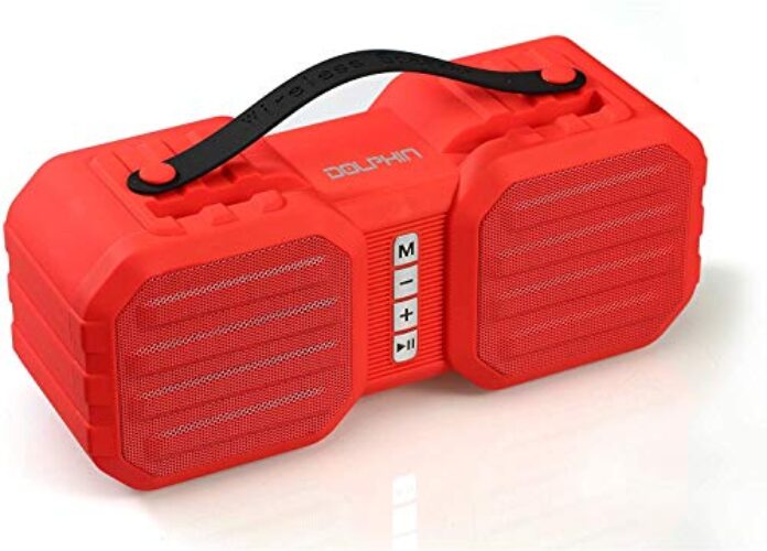 Dolphin Bluetooth Portable Speaker with AUX and Radio, Small Speaker with Phone Holder (Red)