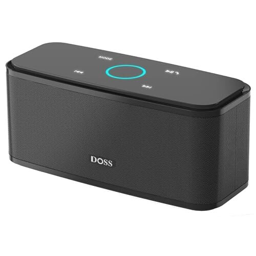 DOSS Bluetooth Speaker, SoundBox Touch Portable Wireless Speaker with 12W HD Sound and Bass, IPX5 Waterproof, 20H Playtime, Touch Control, Handsfree, Speaker for Office, Home, Outdoor, Travel-Black