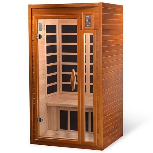Dynamic Saunas Barcelona Low EMF FAR Infrared Sauna 1- to 2-Person, Red Light Therapy & Bluetooth Speakers, Personal Indoor Dry Heat Sauna for Home & Gym – Made from Canadian Hemlock