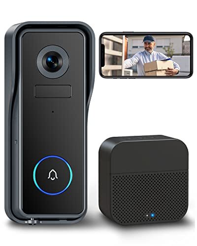 EUKI Wireless Video Doorbell Camera with Chime, Door Bell Ringer Wireless with Camera, 2K HD, Human Detection, Night Vision, 2-Way Audio, IP65