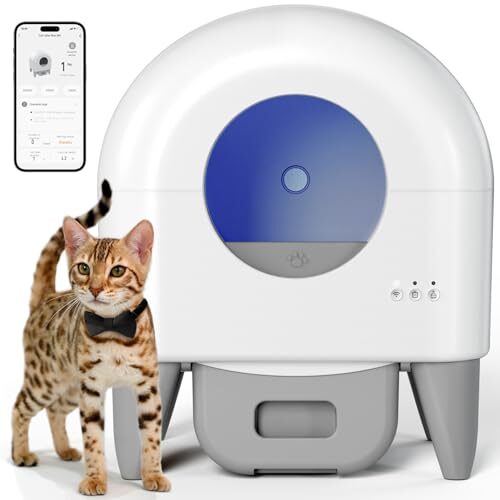 Fumoi Self-Cleaning Litter Box, 95L Automatic Cat Litter Box Self-Cleaning Large Capacity for Multiple Cats, App-Controlled with Safety Sensors, Removable Washable Liner,2 Rolls Garbage Bags, Grey