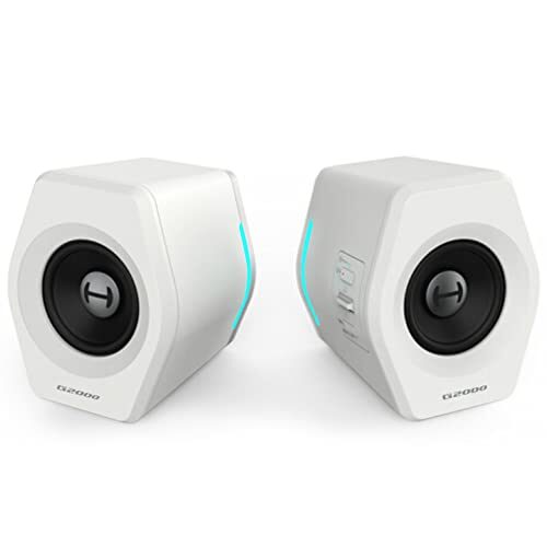 Edifier G2000 32W PC Computer Speakers for Gaming Desktop PC Laptop Mac Computer Woofer Speakers Bluetooth USB 3.5mm AUX Inputs RGB Lights Multimedia Speakers, White