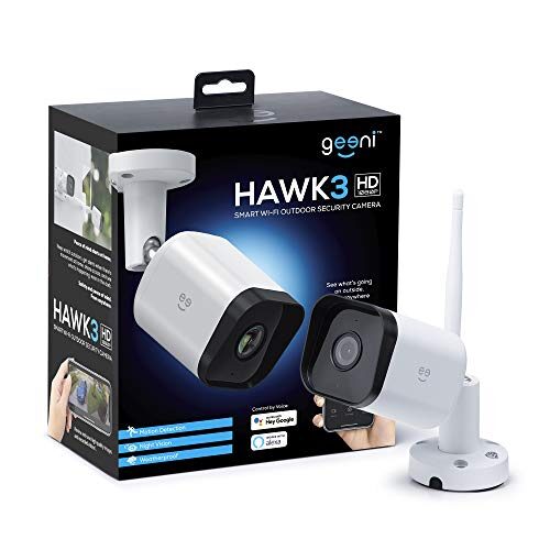 Geeni Hawk 3 HD 1080p Outdoor Security Camera, IP66 Weatherproof WiFi Surveillance with Night Vision, 2-Way Audio, and Motion Detection, Works with Alexa and Google Home, No Hub Required