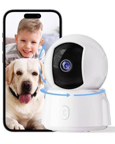Golspark Indoor Security Camera 2K, Pet Camera for Home Security, Dog Cam Pan/Tilt, Motion Tracking, 2-Way Audio, Night Vision Baby Monitor, Siren Alert, Phone App, 24/7 Cloud &SD Card Storage, 2.4GHz