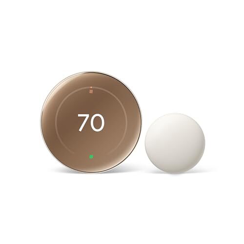 Google Nest Learning Thermostat with Nest Temperature Sensor (4th Gen, 2024), Energy Saving Smart Thermostat with Adaptive Eco, Works with Alexa and Google Home App, Polished Gold