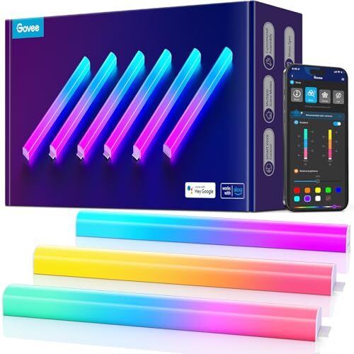 Govee Glide LED Wall Lights, RGBIC Wall Lights, Works with Alexa and Google Assistant, Smart Glide Lively Light Bars for Gaming Room and Streaming, Multicolor Glide Sconces, 6 pcs