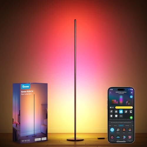 Govee RGBIC Floor Lamp Basic, LED Corner Lamp Works with Alexa, 1000 Lumen Smart Modern Floor Lamp with Music Sync and 16 Million DIY Colors, Color Changing Standing Lamp for Bedroom Living Room, Black