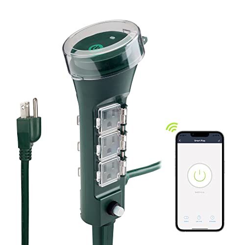 HBN Outdoor Smart Plug Waterproof WiFi Outdoor Outlet Timer with 6 Grounded Outlets, Remote & Voice Control Heavy Duty Yard Stake Plug Compatible with Alexa and Google Assistant No Hub Required
