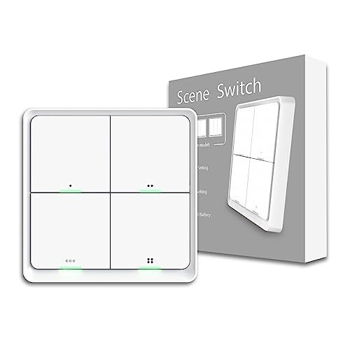 HIMOJO Wireless Scene Switch,Zigbee Smart Light Switch,Free installation Remote Control Switch,Zigbee Tuya Connection,4Way Sticky Panel, Smart Wall Switch, Wireless Button for Smart Home Devices