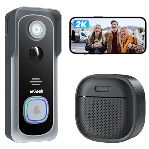 ieGeek 2K Doorbell Camera Wireless, Video Doorbell with Chime Ringer, Smart Wifi Doorbell AI & PIR Motion Detection, 2 Way Audio, Voice Changer, SD Card Storage with No Subscription, Works with Alexa