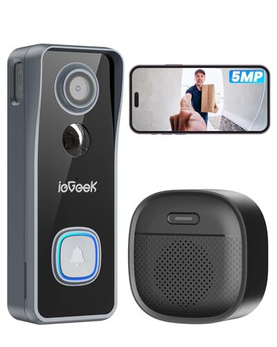ieGeek Wireless Doorbell Camera with Chime, No Subscription, Doorbell with Camera 1080P FHD, Voice Changer, 2-Way Audio, PIR Motion Detection, 2.4Ghz WiFi, Works with Alexa