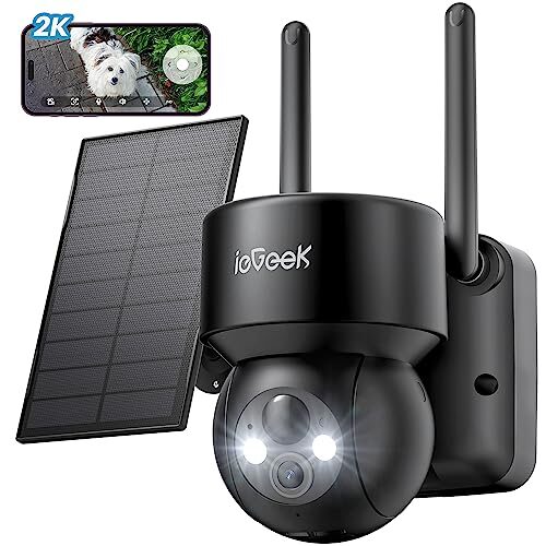 ieGeek Security Camera Wireless Outdoor, Smart 2K Solar WiFi Camera System with 360°PTZ for Home Surveillance, Battery Powered Cam with Night Vision, Motion Sensor, Spotlight, AI, Works with Alexa