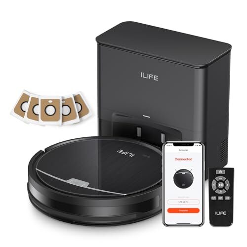 ILIFE V9 Pro Robot Vacuum and Mop Combo, Self Emptying Robot Vacuum Cleaner, 3000Pa Strong Suction, Gyro Navigation, App, Alexa, Remote Control, Works with 2.4G Wifi, Ideal for Hard Floors, Black